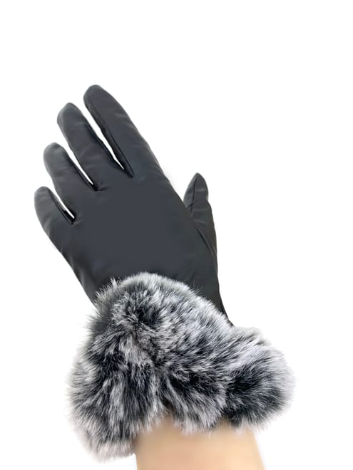 Черные кожаные перчатки с меховым манжетом — фото 1