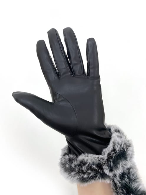 Черные кожаные перчатки с меховым манжетом — фото 2