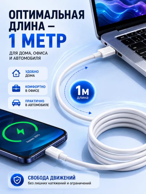 Кабель type-c usb-a для быстрой зарядки телефона — фото 2