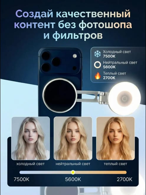 Магнитный видеосвет для съемки на смартфон с зеркалом — фото 2