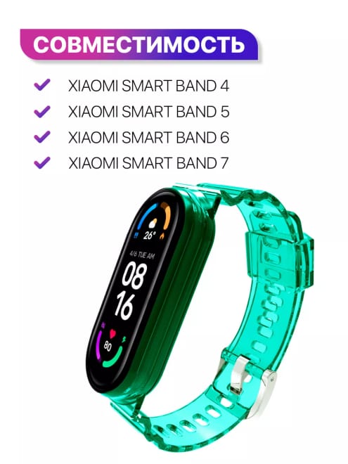 Силиконовый прозрачный ремешок для Mi Smart Band 4, 5, 6, 7 — фото 2