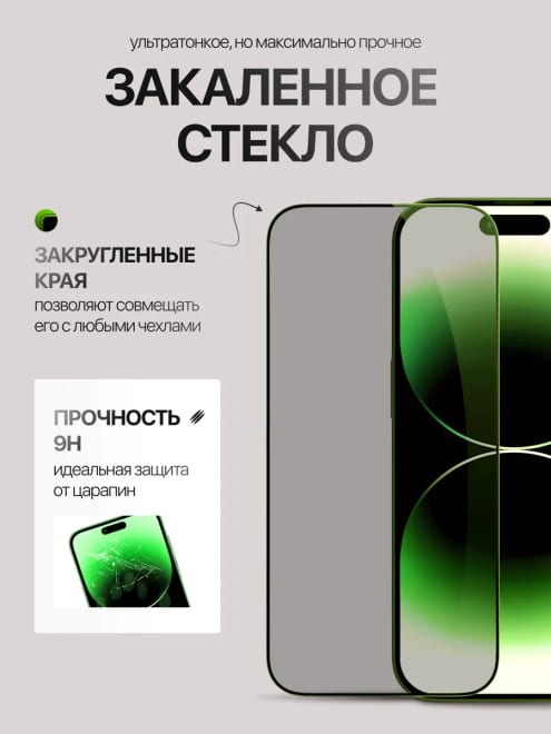 Защитное стекло на iPhone 13, 13 Pro, 14, 16E антишпион — фото 4
